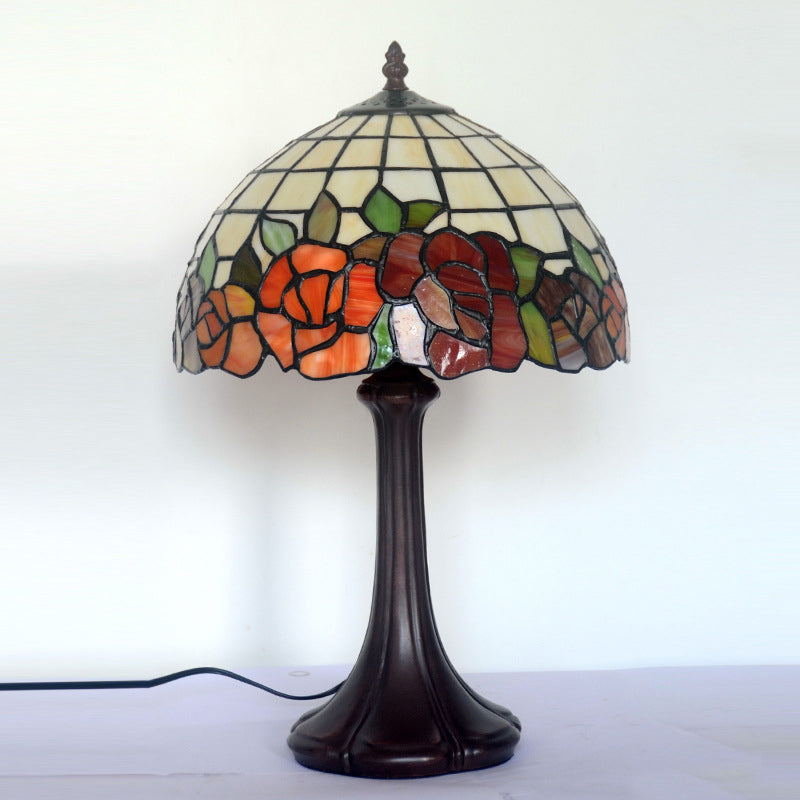 Roseborder Stained Glass Night Lamp Tiffany 1 Bulb Coffee Table Lighting with Grid Lampshade Clearhalo 'Lamps' 'Table Lamps' Lighting' 852367