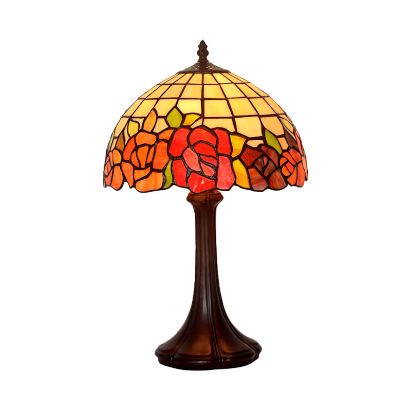 Roseborder Stained Glass Night Lamp Tiffany 1 Bulb Coffee Table Lighting with Grid Lampshade Clearhalo 'Lamps' 'Table Lamps' Lighting' 852368