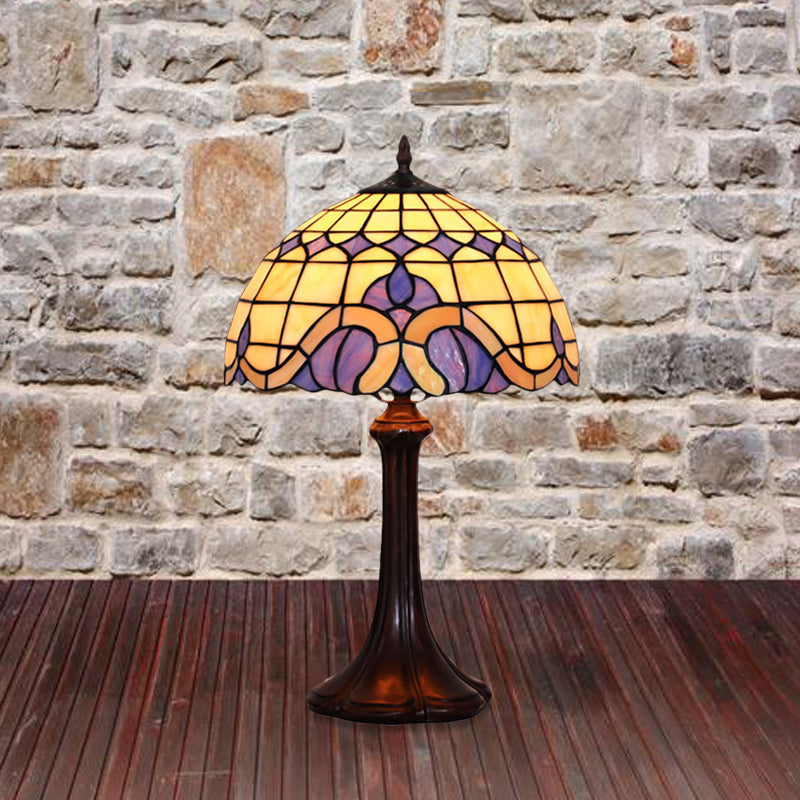 1 Head Bedroom Night Light Tiffany Coffee Table Lighting with Grid Patterned Stained Glass Shade Clearhalo 'Lamps' 'Table Lamps' Lighting' 852375