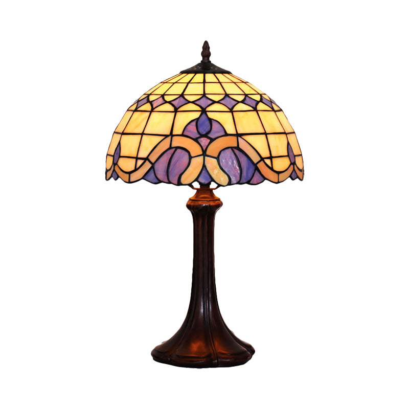 1 Head Bedroom Night Light Tiffany Coffee Table Lighting with Grid Patterned Stained Glass Shade Clearhalo 'Lamps' 'Table Lamps' Lighting' 852376
