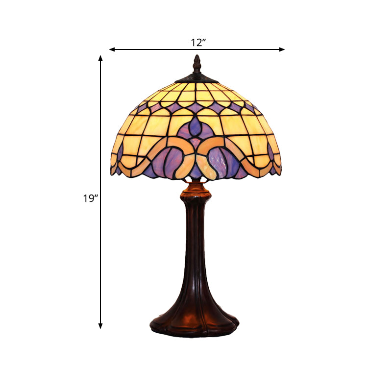 1 Head Bedroom Night Light Tiffany Coffee Table Lighting with Grid Patterned Stained Glass Shade Clearhalo 'Lamps' 'Table Lamps' Lighting' 852377