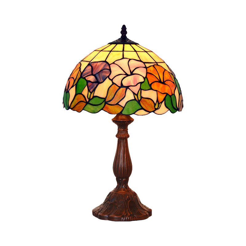 Cut Glass Morning-Glory Table Light Tiffany Single-Bulb Bronze Night Stand Lamp for Bedside Clearhalo 'Lamps' 'Table Lamps' Lighting' 852379