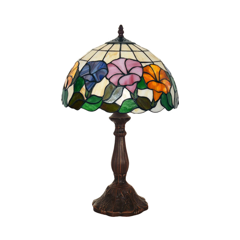 Cut Glass Morning-Glory Table Light Tiffany Single-Bulb Bronze Night Stand Lamp for Bedside Clearhalo 'Lamps' 'Table Lamps' Lighting' 852380