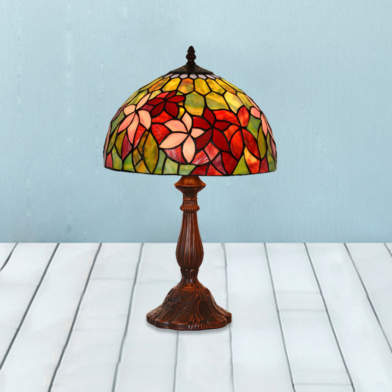 Floral Nightstand Light 1-Light Handcrafted Stained Glass Tiffany Table Lamp in Bronze Bronze Clearhalo 'Lamps' 'Table Lamps' Lighting' 852382
