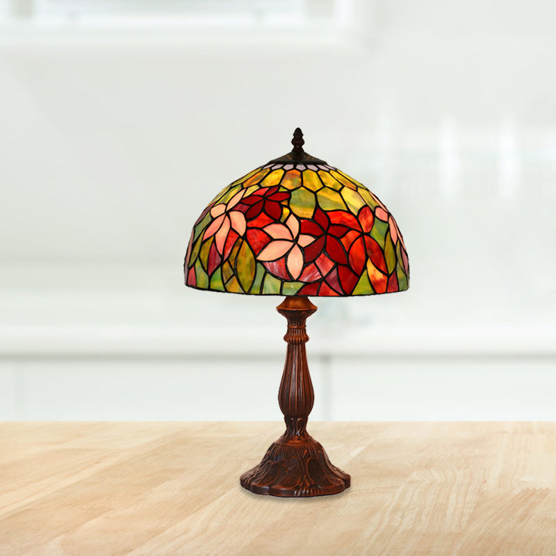 Floral Nightstand Light 1-Light Handcrafted Stained Glass Tiffany Table Lamp in Bronze Clearhalo 'Lamps' 'Table Lamps' Lighting' 852383