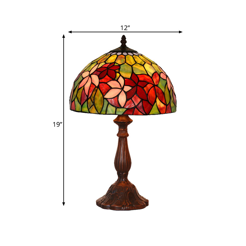 Floral Nightstand Light 1-Light Handcrafted Stained Glass Tiffany Table Lamp in Bronze Clearhalo 'Lamps' 'Table Lamps' Lighting' 852385
