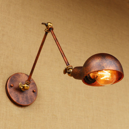 1 Light Bowl Wall Light Fixture Antique Style Rust Metal Wall Sconce with Swing Arm for Study Room Clearhalo 'Art deco wall lights' 'Cast Iron' 'Glass' 'Industrial wall lights' 'Industrial' 'Middle century wall lights' 'Modern' 'Rustic wall lights' 'Tiffany' 'Traditional wall lights' 'Wall Lamps & Sconces' 'Wall Lights' Lighting' 85242