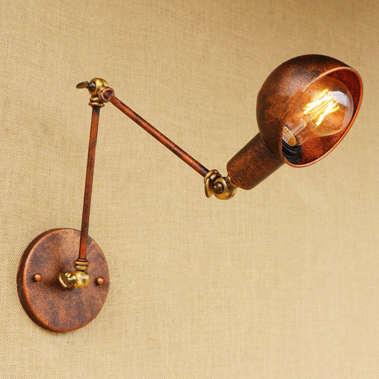1 Light Bowl Wall Light Fixture Antique Style Rust Metal Wall Sconce with Swing Arm for Study Room Rust 8"+8" Clearhalo 'Art deco wall lights' 'Cast Iron' 'Glass' 'Industrial wall lights' 'Industrial' 'Middle century wall lights' 'Modern' 'Rustic wall lights' 'Tiffany' 'Traditional wall lights' 'Wall Lamps & Sconces' 'Wall Lights' Lighting' 85243