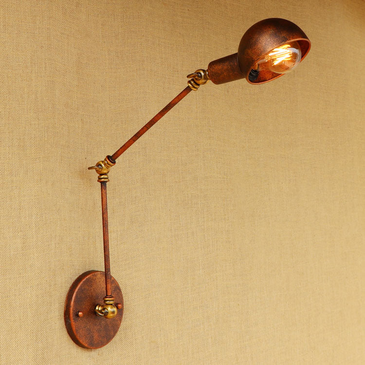 1 Light Bowl Wall Light Fixture Antique Style Rust Metal Wall Sconce with Swing Arm for Study Room Rust 12"+12" Clearhalo 'Art deco wall lights' 'Cast Iron' 'Glass' 'Industrial wall lights' 'Industrial' 'Middle century wall lights' 'Modern' 'Rustic wall lights' 'Tiffany' 'Traditional wall lights' 'Wall Lamps & Sconces' 'Wall Lights' Lighting' 85244