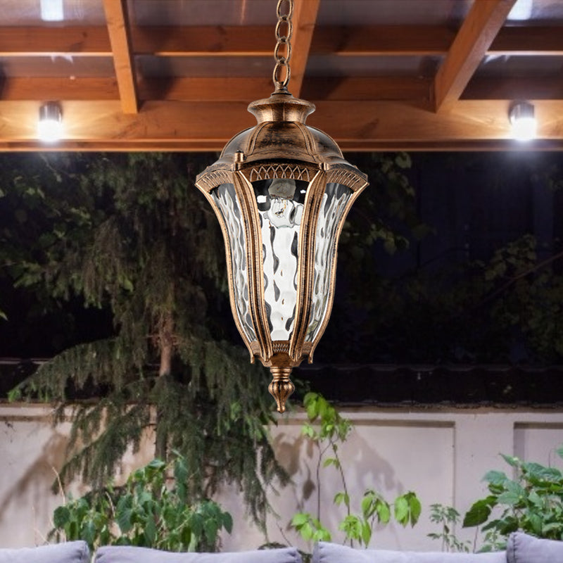 Lodge Urn-Shaped Drop Pendant 1-Light Clear Ripple Glass Hanging Ceiling Light in Bronze Bronze Clearhalo 'Ceiling Lights' 'Glass shade' 'Glass' 'Pendant Lights' 'Pendants' Lighting' 852446