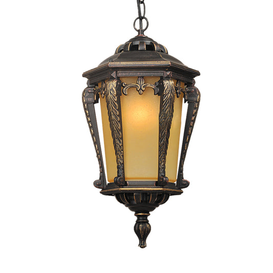 Bronze 1 Head Pendant Light Lodge Yellow Glass Lantern Suspended Lighting Fixture for Outdoor Clearhalo 'Ceiling Lights' 'Close To Ceiling Lights' 'Glass shade' 'Glass' 'Pendant Lights' 'Pendants' Lighting' 852456