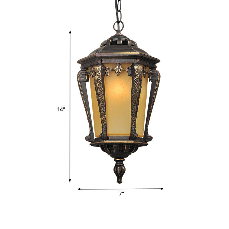 Bronze 1 Head Pendant Light Lodge Yellow Glass Lantern Suspended Lighting Fixture for Outdoor Clearhalo 'Ceiling Lights' 'Close To Ceiling Lights' 'Glass shade' 'Glass' 'Pendant Lights' 'Pendants' Lighting' 852457
