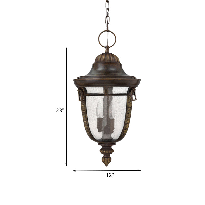 2-Head Clear Seedy Glass Chandelier Rustic Bronze Urn Shape Courtyard Pendant Light Clearhalo 'Ceiling Lights' 'Chandeliers' 'Close To Ceiling Lights' 'Glass shade' 'Glass' Lighting' 852461
