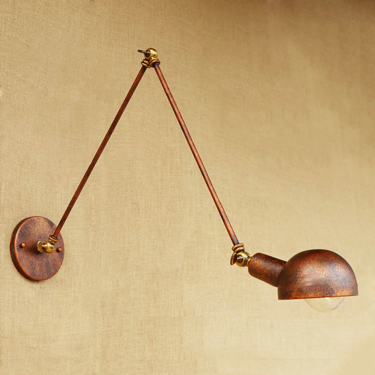 1 Light Bowl Wall Light Fixture Antique Style Rust Metal Wall Sconce with Swing Arm for Study Room Rust 16"+16" Clearhalo 'Art deco wall lights' 'Cast Iron' 'Glass' 'Industrial wall lights' 'Industrial' 'Middle century wall lights' 'Modern' 'Rustic wall lights' 'Tiffany' 'Traditional wall lights' 'Wall Lamps & Sconces' 'Wall Lights' Lighting' 85248