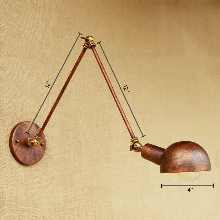 1 Light Bowl Wall Light Fixture Antique Style Rust Metal Wall Sconce with Swing Arm for Study Room Clearhalo 'Art deco wall lights' 'Cast Iron' 'Glass' 'Industrial wall lights' 'Industrial' 'Middle century wall lights' 'Modern' 'Rustic wall lights' 'Tiffany' 'Traditional wall lights' 'Wall Lamps & Sconces' 'Wall Lights' Lighting' 85249