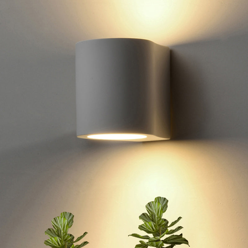 White Finish Cylinder Flush Wall Sconce Simple 1 Bulb Gypsum LED Up-Down Wall Lamp Clearhalo 'Modern wall lights' 'Modern' 'Wall Lamps & Sconces' 'Wall Lights' Lighting' 852491