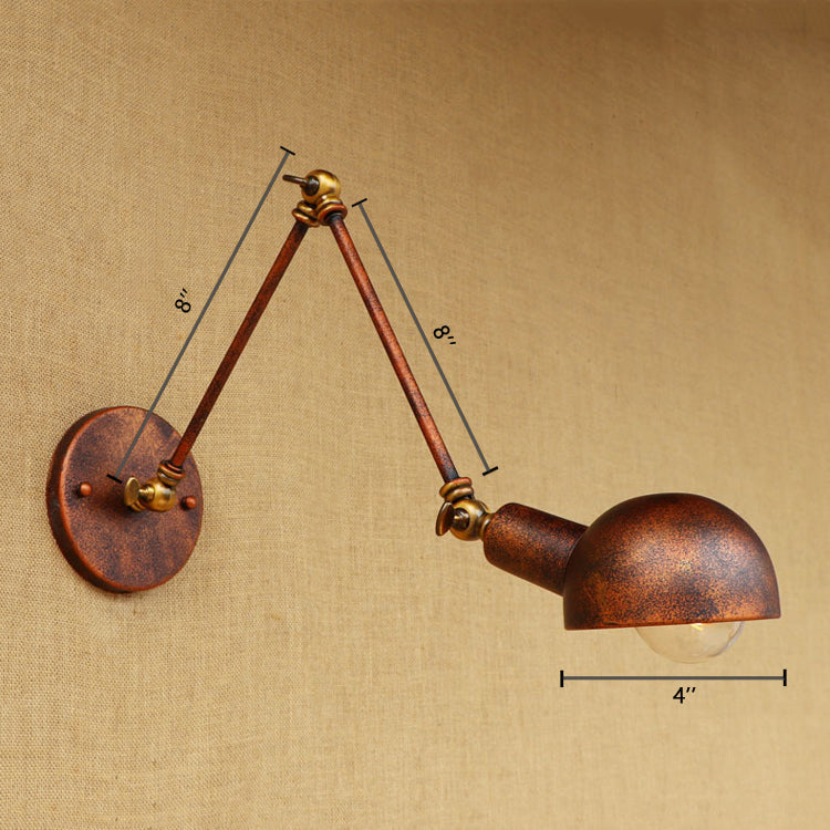 1 Light Bowl Wall Light Fixture Antique Style Rust Metal Wall Sconce with Swing Arm for Study Room Clearhalo 'Art deco wall lights' 'Cast Iron' 'Glass' 'Industrial wall lights' 'Industrial' 'Middle century wall lights' 'Modern' 'Rustic wall lights' 'Tiffany' 'Traditional wall lights' 'Wall Lamps & Sconces' 'Wall Lights' Lighting' 85251