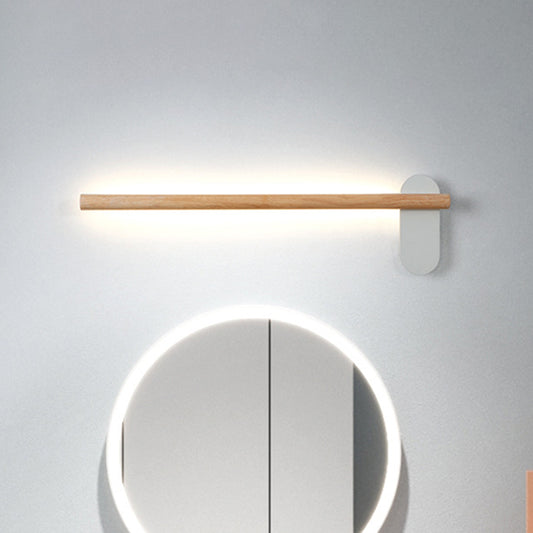 Wood Slim Linear Vanity Light Fixture Minimalism 16"/19.5"/23.5" Long LED Beige Wall Sconce Lamp for Bathroom Wood Clearhalo 'Modern wall lights' 'Modern' 'Vanity Lights' 'Wall Lights' Lighting' 852514