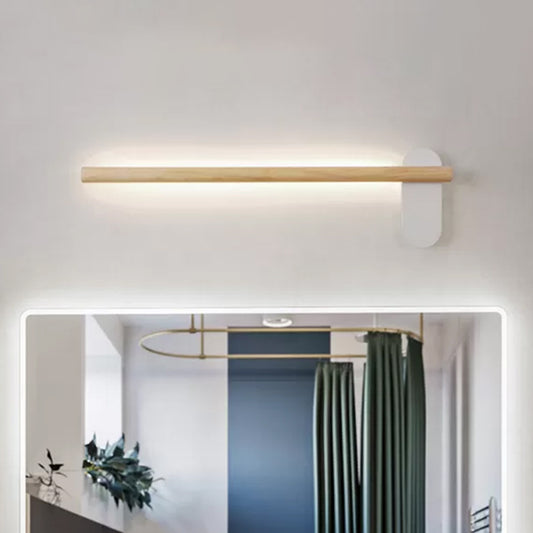 Wood Slim Linear Vanity Light Fixture Minimalism 16"/19.5"/23.5" Long LED Beige Wall Sconce Lamp for Bathroom Clearhalo 'Modern wall lights' 'Modern' 'Vanity Lights' 'Wall Lights' Lighting' 852515