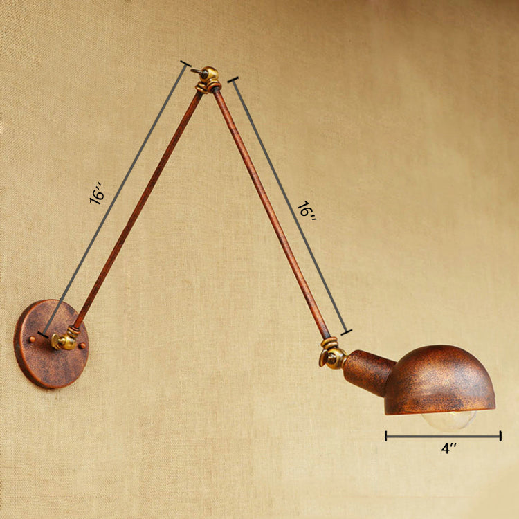 1 Light Bowl Wall Light Fixture Antique Style Rust Metal Wall Sconce with Swing Arm for Study Room Clearhalo 'Art deco wall lights' 'Cast Iron' 'Glass' 'Industrial wall lights' 'Industrial' 'Middle century wall lights' 'Modern' 'Rustic wall lights' 'Tiffany' 'Traditional wall lights' 'Wall Lamps & Sconces' 'Wall Lights' Lighting' 85252