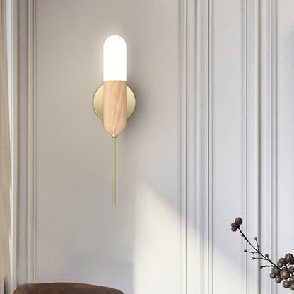 Capsule Shape Wall Mount Lamp Modern Wood 1 Bulb Living Room LED Handle Wall Light Fixture Wood Clearhalo 'Modern wall lights' 'Modern' 'Wall Lamps & Sconces' 'Wall Lights' Lighting' 852520