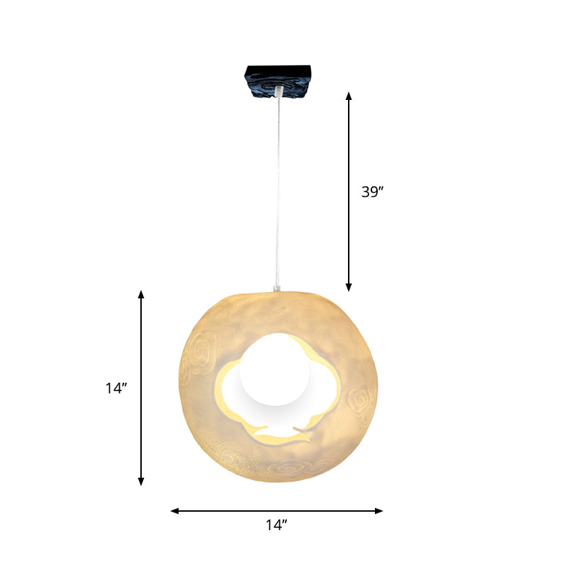 1 Bulb Bedroom Hanging Lamp Kit Modern Style White Pendulum Light with Laser-Cut Ball Resin Shade Clearhalo 'Ceiling Lights' 'Modern Pendants' 'Modern' 'Pendant Lights' 'Pendants' Lighting' 852556