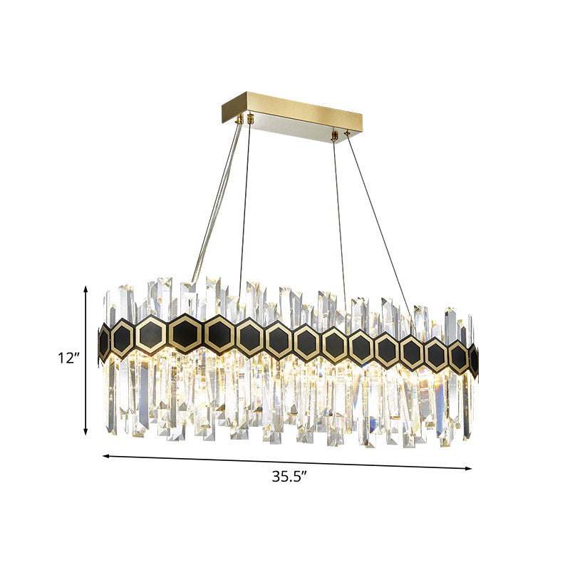 Ellipse Fluted Crystal Island Lamp Mid-Century Dining Room LED Pendant Light Fixture in Black-Gold Clearhalo 'Ceiling Lights' 'Island Lights' Lighting' 852666
