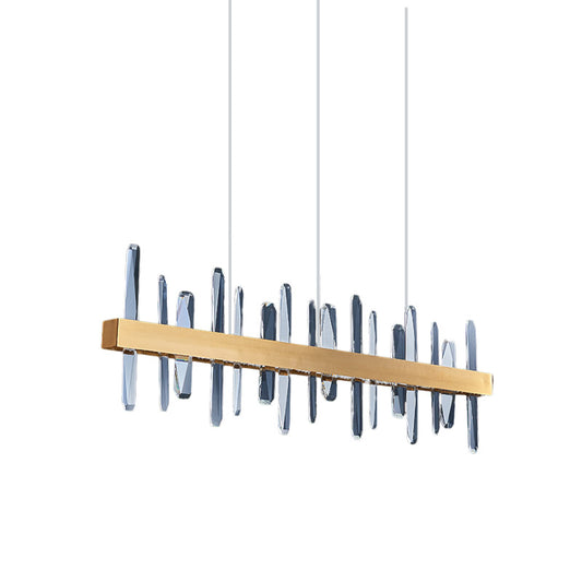 Gold Linear Hanging Island Light Postmodern Crystal Rod Dining Table LED Pendant Lamp, 32"/39" Wide Clearhalo 'Ceiling Lights' 'Island Lights' Lighting' 852669
