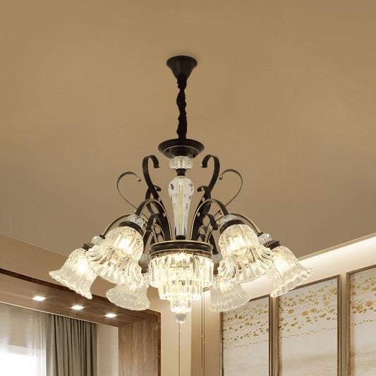 6/8 Heads Clear Glass Chandelier Countryside Black Bell Living Room Ceiling Suspension Lamp Clearhalo 'Ceiling Lights' 'Chandeliers' 'Modern Chandeliers' 'Modern' Lighting' 852686