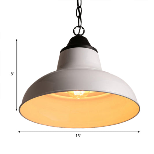 Loft Style Domed Hanging Light 1 Head Metallic Pendant Ceiling Lamp with Chain in White for Dining Table Clearhalo 'Art Deco Pendants' 'Cast Iron' 'Ceiling Lights' 'Ceramic' 'Crystal' 'Industrial Pendants' 'Industrial' 'Metal' 'Middle Century Pendants' 'Pendant Lights' 'Pendants' 'Tiffany' Lighting' 85268