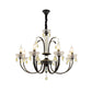 Retro Swooping Arm Candle Chandelier 6/8-Bulb Iron Hanging Light with Crystal Accent in Black and Gold Clearhalo 'Ceiling Lights' 'Chandeliers' 'Modern Chandeliers' 'Modern' Lighting' 852696