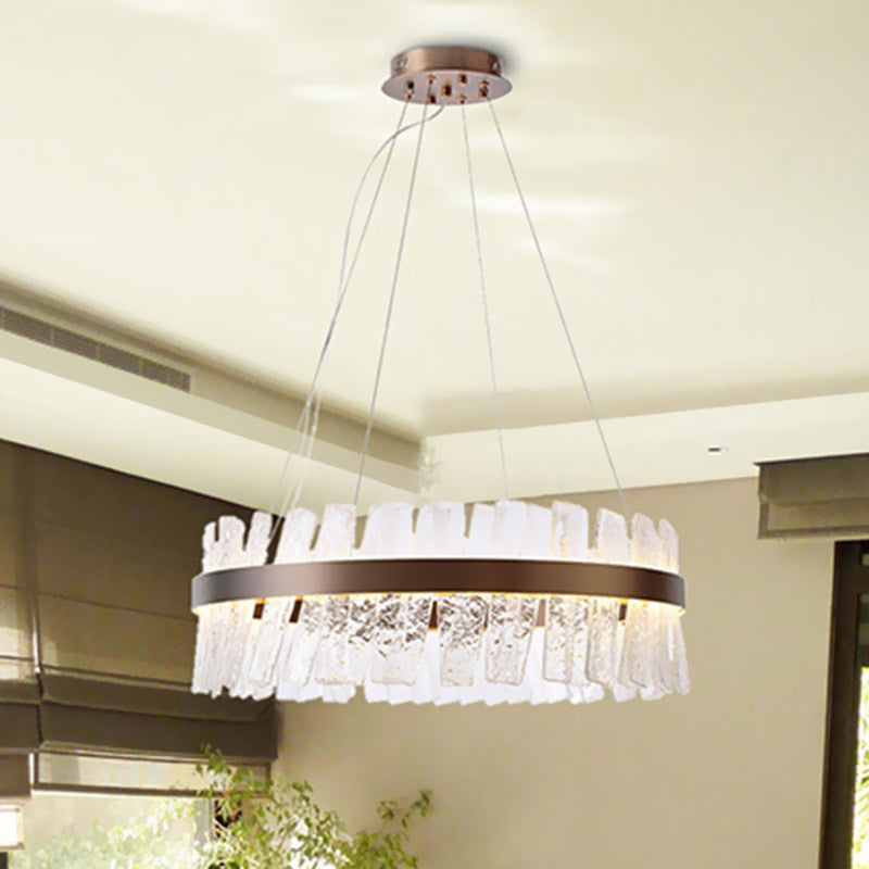 Oval LED Chandelier Contemporary Gold Textured Crystal Hanging Pendant Light over Table Clearhalo 'Ceiling Lights' 'Chandeliers' 'Modern Chandeliers' 'Modern' Lighting' 852700