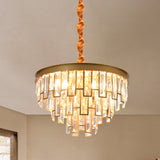 4/6 Lights Chandelier Pendant Retro Conical Crystal Panel Hanging Ceiling Light in Gold Clearhalo 'Ceiling Lights' 'Chandeliers' 'Modern Chandeliers' 'Modern' Lighting' 852712