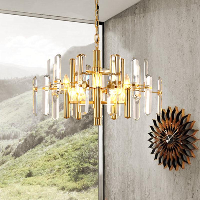 2 Tiers Living Room Chandelier Postmodern Crystal 8/10 Heads Polished Gold Pendant Ceiling Light 8 Gold Clearhalo 'Ceiling Lights' 'Chandeliers' 'Modern Chandeliers' 'Modern' Lighting' 852724