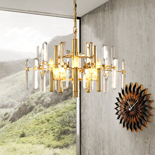 2 Tiers Living Room Chandelier Postmodern Crystal 8/10 Heads Polished Gold Pendant Ceiling Light 8 Gold Clearhalo 'Ceiling Lights' 'Chandeliers' 'Modern Chandeliers' 'Modern' Lighting' 852724