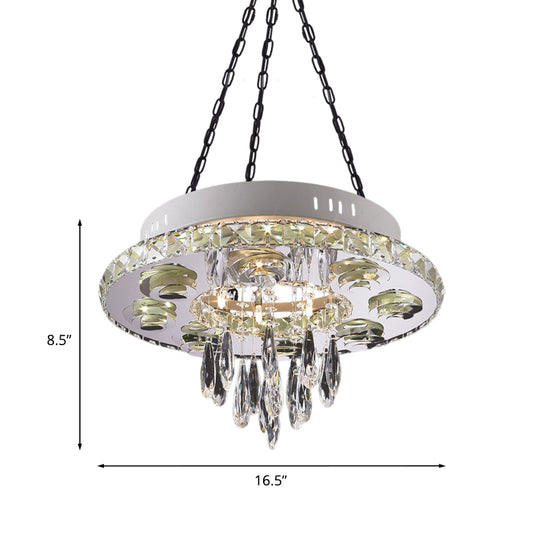 White 6 Lights Chandelier Contemporary Crystal Circular Hanging Pendant with Droplet Clearhalo 'Ceiling Lights' 'Chandeliers' 'Modern Chandeliers' 'Modern' Lighting' 852740