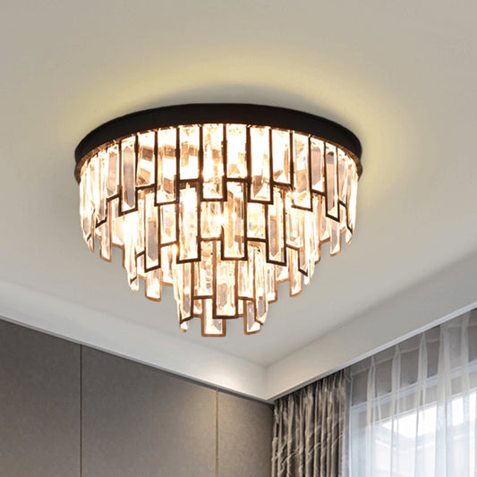 4/6-Bulb Tiered Tapered Flush Chandelier Vintage Black K9 Strip Crystal Flush Mounted Ceiling Light Fixture 4 Black