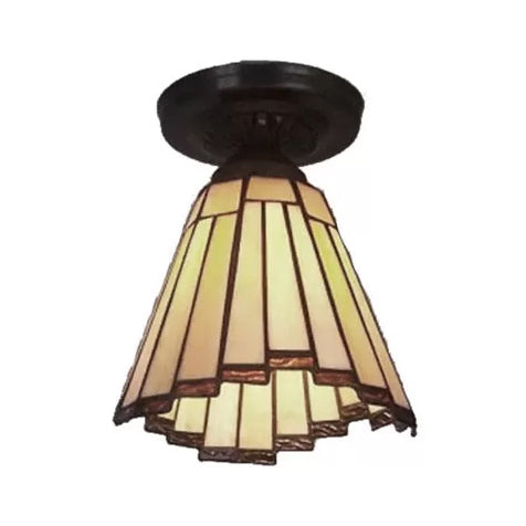 Stained Glass Ceiling Light, Mini Coolie Semi Flush Mount Light for Hallway Tiffany Style, H8" x D6" Clearhalo 'Ceiling Lights' 'Close To Ceiling Lights' 'Close to ceiling' 'Glass shade' 'Glass' 'Pendant Lights' 'Semi-flushmount' 'Tiffany close to ceiling' 'Tiffany' Lighting' 85279