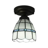 Stained Glass Ceiling Light Fixture, White Floral Semi Flush Mount Light with Jewel for Bedroom Tiffany Style Clearhalo 'Ceiling Lights' 'Close To Ceiling Lights' 'Close to ceiling' 'Glass shade' 'Glass' 'Semi-flushmount' 'Tiffany close to ceiling' 'Tiffany' Lighting' 85289