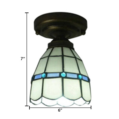 Stained Glass Ceiling Light Fixture, White Floral Semi Flush Mount Light with Jewel for Bedroom Tiffany Style Clearhalo 'Ceiling Lights' 'Close To Ceiling Lights' 'Close to ceiling' 'Glass shade' 'Glass' 'Semi-flushmount' 'Tiffany close to ceiling' 'Tiffany' Lighting' 85290