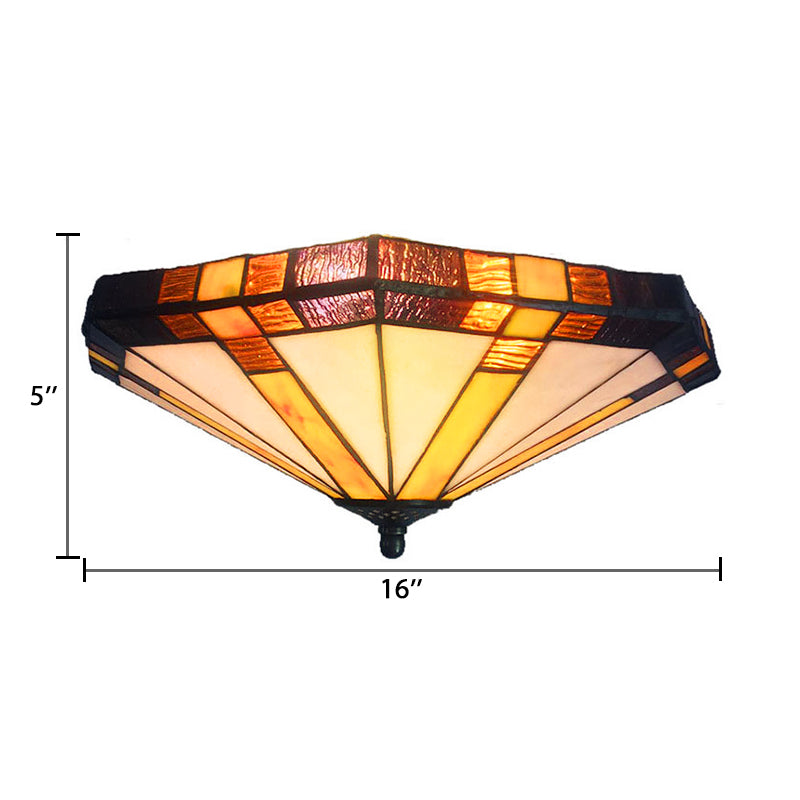 Stained Glass Ceiling Light Flush Mount, 3 Lights Mission Flush Mount Light Fixture for Bedroom Clearhalo 'Ceiling Lights' 'Close To Ceiling Lights' 'Close to ceiling' 'Flush mount' Lighting' 85306