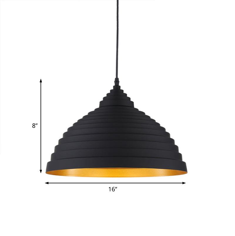 Ridged Dome Aluminum Pendant Lighting Retro 1 Bulb Coffee Shop Ceiling Light with Adjustable Cord in Black Clearhalo 'Art Deco Pendants' 'Black' 'Cast Iron' 'Ceiling Lights' 'Ceramic' 'Crystal' 'Industrial Pendants' 'Industrial' 'Metal' 'Middle Century Pendants' 'Pendant Lights' 'Pendants' 'Rustic Pendants' 'Tiffany' Lighting' 85323
