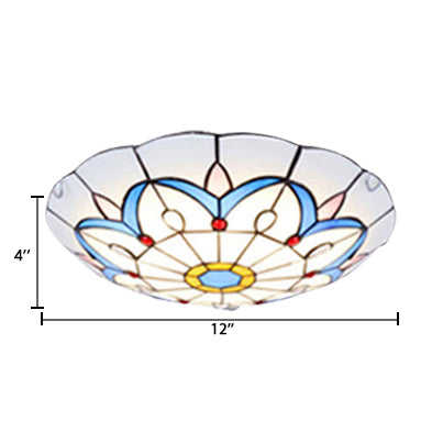 White Tiffany Ceiling Lights, 2-Lights Flush Mount Light with Art Glass Floral Shade and Jewel for Bedroom Clearhalo 'Ceiling Lights' 'Close To Ceiling Lights' 'Close to ceiling' 'Flush mount' Lighting' 85343