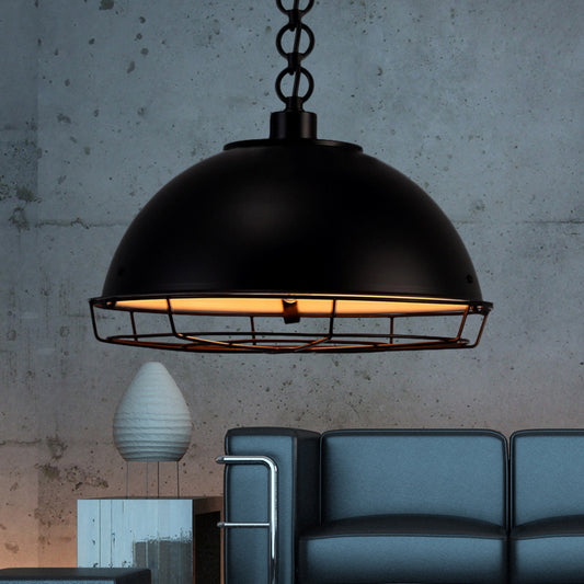 Wire Frame Metal Ceiling Pendant Vintage 1 Head Living Room Pendant Lighting with Bowl Shade and Chain in Black Black Clearhalo 'Ceiling Lights' 'Close To Ceiling Lights' 'Glass shade' 'Glass' 'Industrial Pendants' 'Industrial' 'Middle Century Pendants' 'Pendant Lights' 'Pendants' 'Tiffany' Lighting' 85379