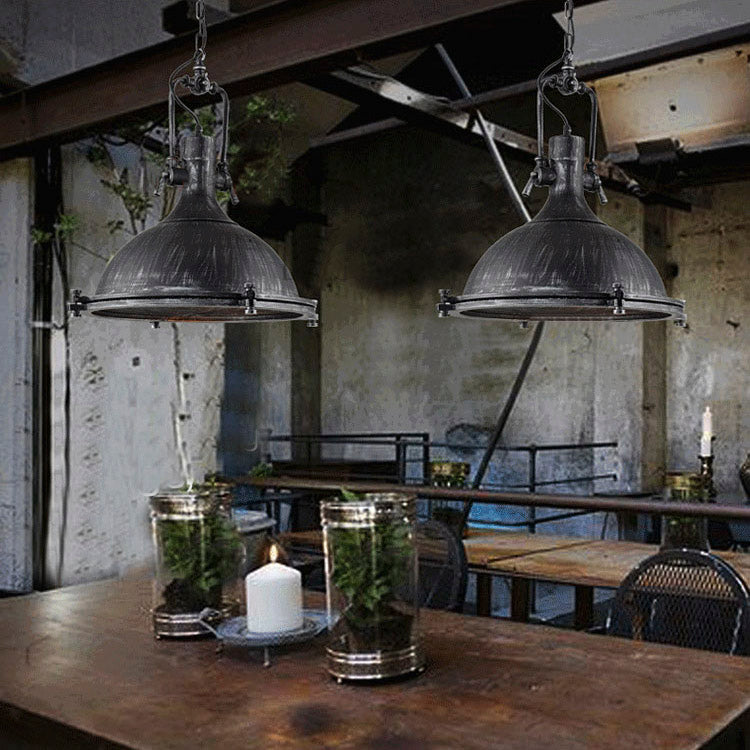 1 Light Dome Hanging Light Vintage Style Antique Black Metal Pendant ...