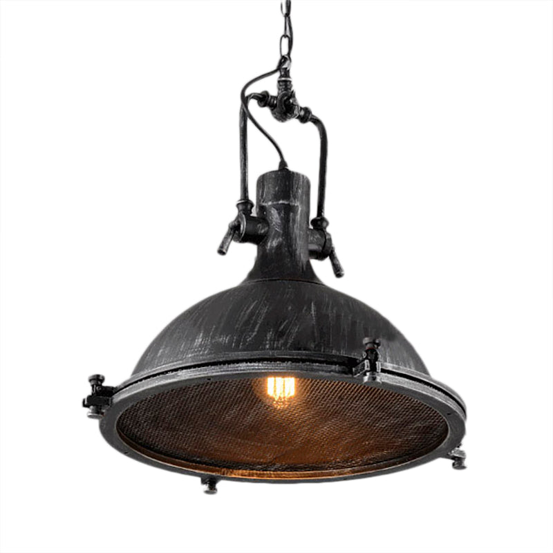 1 Light Dome Hanging Light Vintage Style Antique Black Metal Pendant Lighting Fixture with Wire Mesh Clearhalo 'Art Deco Pendants' 'Black' 'Cast Iron' 'Ceiling Lights' 'Ceramic' 'Crystal' 'Industrial Pendants' 'Industrial' 'Metal' 'Middle Century Pendants' 'Pendant Lights' 'Pendants' 'Rustic Pendants' 'Tiffany' Lighting' 85672