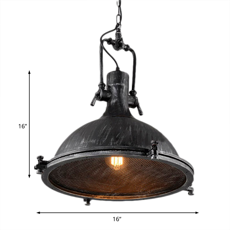 1 Light Dome Hanging Light Vintage Style Antique Black Metal Pendant Lighting Fixture with Wire Mesh Clearhalo 'Art Deco Pendants' 'Black' 'Cast Iron' 'Ceiling Lights' 'Ceramic' 'Crystal' 'Industrial Pendants' 'Industrial' 'Metal' 'Middle Century Pendants' 'Pendant Lights' 'Pendants' 'Rustic Pendants' 'Tiffany' Lighting' 85673
