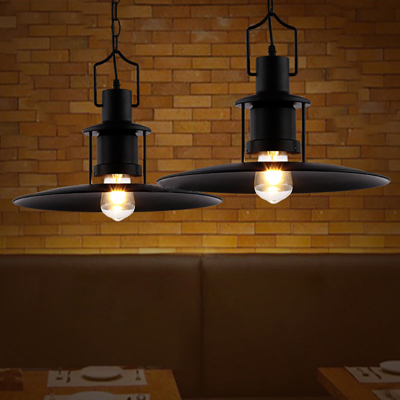 Flat Cone Shade Metal Pendant Light Industrial 1 Light Dining Room Hanging Fixture in Black, 16" Width Black Clearhalo 'Art Deco Pendants' 'Black' 'Cast Iron' 'Ceiling Lights' 'Ceramic' 'Crystal' 'Industrial Pendants' 'Industrial' 'Metal' 'Middle Century Pendants' 'Pendant Lights' 'Pendants' 'Rustic Pendants' 'Tiffany' Lighting' 85674