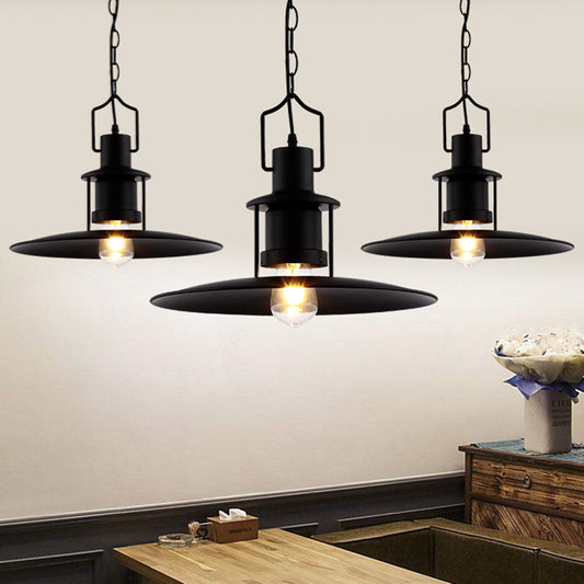 Flat Cone Shade Metal Pendant Light Industrial 1 Light Dining Room Hanging Fixture in Black, 16" Width Clearhalo 'Art Deco Pendants' 'Black' 'Cast Iron' 'Ceiling Lights' 'Ceramic' 'Crystal' 'Industrial Pendants' 'Industrial' 'Metal' 'Middle Century Pendants' 'Pendant Lights' 'Pendants' 'Rustic Pendants' 'Tiffany' Lighting' 85675