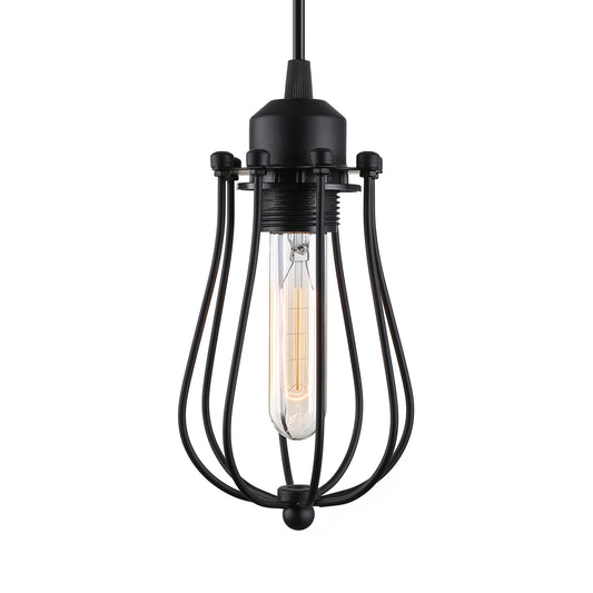 1 Light Pendant Lamp Retro Style Bulb Cage Shade Metallic Hanging Pendant Light in Black for Living Room Clearhalo 'Art Deco Pendants' 'Black' 'Cast Iron' 'Ceiling Lights' 'Ceramic' 'Crystal' 'Industrial Pendants' 'Industrial' 'Metal' 'Middle Century Pendants' 'Pendant Lights' 'Pendants' 'Rustic Pendants' 'Tiffany' Lighting' 85792